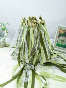 10/20/30 件丝带魔杖，配三重蕾丝丝带和金铃铛派对魔杖，派对礼品彩带丝带棒魔法仙女棒，用于婚礼装饰（绿色）