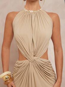 Lumalex 女款长款褶饰露背系带连衣裙 - 棕色 - 查看 7