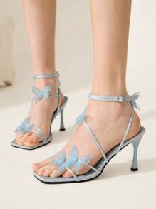 CUCCOO CHICEST 蝴蝶图案方头高跟女鞋 - 淺藍色 - 查看 6