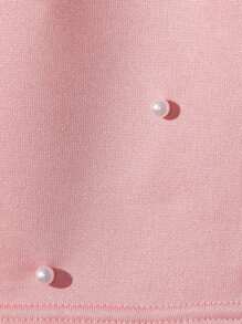 Conjunto de vestido de manga abullonada y chaleco de perla sólido con bolsa a juego para niña preadolescente - Rosa - Ver 5