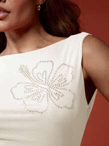 MISSGUIDED 水晶装饰芙蓉花图案无袖背心露背夏季休闲派对晚间度假装 - 白色 - 查看 5