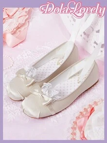 Dola Lovely Women's Apricot Cute Round Toe Flat Shoes With Lace Bowknot, Low Vamp Lolita Style, Romantic Gift Suitable For Party, Christmas, Halloween And Other Occasions