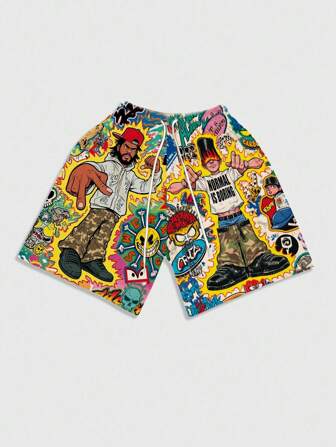 Street Life Pantalones cortos para hombres con estampado gráfico de calle, adecuados para el uso diario en primavera/verano