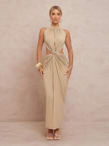 Lumalex 女款长款褶饰露背系带连衣裙 - 棕色 - 查看 9