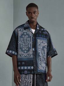 SUMWON Designer Bandana Print Short Sleeve Shirt And Shorts Set Casual Summer Beach Holiday Festival Wear Urban Street Style Matching Two-Piece Set - Navy Blue - View 4