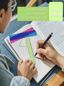 SHEIN Basic living 6 件套尺子套装（带量角器和直尺）、30 厘米学校办公室测量工具套件、5 色数学几何套装（适合学生）、返校用品、适合教室和办公室使用的绘图尺