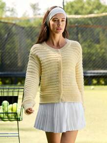 SHEIN Unity Women's Casual Solid Color Cardigan, Versatile Daily Wear,Autumn Clothes,Butter Yellow - Yellow - View 6