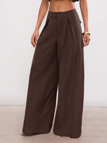 Hauture Quần ống rộng màu trơn cực chất - màu nâu - Xem 3