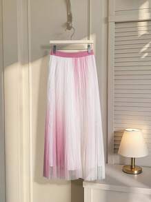 SHEIN Elegant Ombre Tulle Pleated Skirt, Summer, Fall