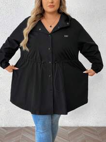 SHEIN CURVE+ Chaqueta cortavientos con capucha de longitud media, casual y deportiva, para mujer talla grande, versátil para otoño, ropa de mujer talla grande 8xl, ropa de mujer talla grande 6xl, ropa de mujer curvilínea, camisas de mujer curvilínea, ropa de mujer talla grande