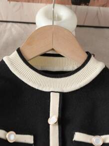 SHEIN Playful Pals 少女拼色圆领长袖褶边针织连衣裙