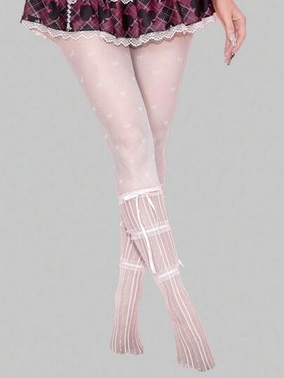Kawaii زوج جورب طويل قابل للاستخدام متعدد الطبقات مع كشكشة من الدانتيل والفيونكة ، صالح للاستخدام اليومي ، الحفلات ، المناسبات ، جورب محكم الملائمة