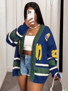 Slaydiva Áo khoác cardigan dệt kim tay dài cổ chữ V dáng rộng, họa tiết 23, kiểu dáng mới, thích hợp mặc thường ngày và dạo phố, cỡ lớn, phù hợp cho mùa thu đông. - Nhiều màu - Xem 7