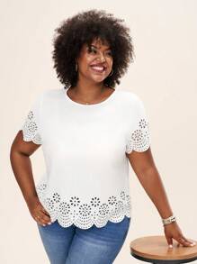 Comfylo Top cortado láser ribete en abanico unicolor - Blanco - Ver 6
