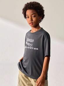 JNSQ 青少年男孩户外休闲运动宽松T恤，儿童圆领趣味字母图形印花户外休闲运动宽松T恤