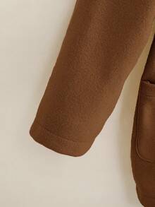 SHEIN 男童宽松连帽羊毛夹克双排扣秋冬女童衣服 - 棕色 - 查看 5