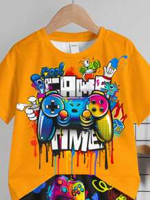 SHEIN Leap Crew 2pcs/Set Young Boy Casual Minimalist Round Neck Short Sleeve T-Shirt And Shorts Outfit, Suitable For Summer - White - View 5