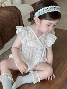 DAZY Baby Girl Burn-Out Embroidery V-Neck Flutter Sleeve Cute Bodysuit Toddler Girls Clothes - White - View 4