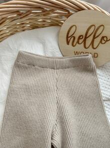 SHEIN 女童休闲可爱蝴蝶结装饰插肩袖荷叶边下摆纽扣开衫和阔腿针织裤套装，秋冬款