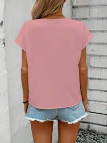 EMERY ROSE 粉色休闲简约度假风女孩印花女式衬衫，适合夏季