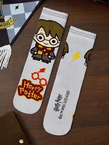 HARRY POTTER X SHEIN 5 双卡通图案棉质柔软透气吸湿排汗儿童中筒袜彩色可爱卡通图案中筒袜加固脚趾和脚跟，经久耐用，男女通用，适合所有季节，百搭，适合学校和户外 - 彩色 - 查看 10