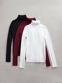 SHEIN LUNE 3 件套女士百搭套头衫，经典百搭保暖休闲上衣，适合秋冬，适合学校娇小女士服装机场的上衣，秋季毛衣秋季上衣女士秋季可爱女士上衣 - 酒紅色 - 查看 3