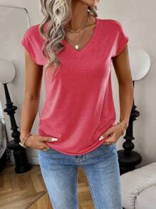 SHEIN LUNE 女士纯色 V 领无袖上衣，简约时尚休闲日常穿着