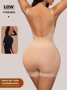 SHEIN 1pc Seamless Body Shaper For Women With Waist Trainer, Tummy Control, Butt Lifter, Backless, Square Collar, Bodysuit