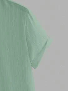 VIVINTIMO 男士休闲纯色短袖衬衫，夏季 - 綠色 - 查看 5