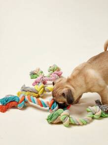 PETSIN Juguete para perro de cuerda de algodón con nudo y hueso, compañero que alivia el estrés, juego interactivo para perros