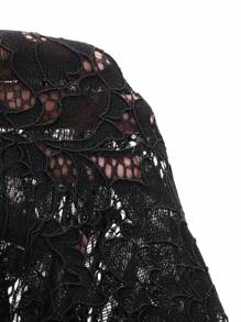 FRIFUL Women's V-Neck Loose Comfortable Solid Color Lace Blouse Long Sleeve Women Tops - Black - View 6