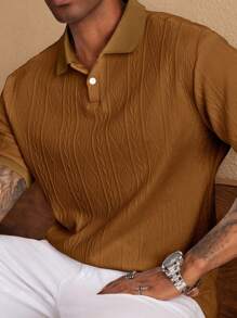 Manfinity Homme Manfinity Men's Textured Polo Shirt - Coffee Brown - View 3