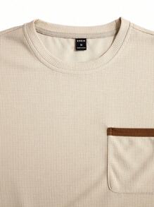 Manfinity Homme Men's Casual Versatile Contrast Pocket Long Sleeve T-Shirt Waffle Knit Long Sleeve Cream Top Men, Fall - Khaki - View 3