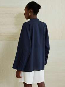 Aveloria Modichic Chic Long Sleeve Shirt With Drawstring Decor At Front & Cuffs Fall Cloth For Women - Navy Blue - View 2