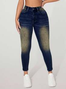 SHEIN PETITE 女式口袋设计紧身休闲百搭及踝牛仔裤