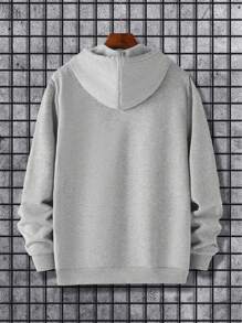 Manfinity Joysei 男士休闲日常字母图案压花印花口袋抽绳连帽衫运动衫灰色连帽衫男士连帽衫休闲波士顿连帽衫男士连帽衫