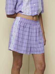 COUREZ Boxer Check Short With Lace Detail /Y2K Vacation Outfits Women Women Summer Clothes Going Out Outfits Cute - Mauve Purple - View 4