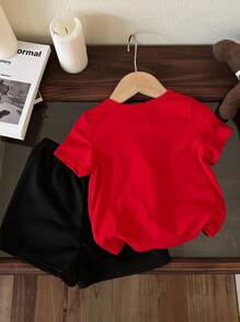 SHEIN Leap Crew Set di Maglietta con Maniche Corte e Pantaloncini Stampati con Animali per Ragazzi Casual, Adatto per l'Estate - Multicolore - Visualizzare 4