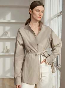 Dazy-Less Damen Lose Business Lässig Bluse mit Kordelzug, minimalistisches Langarmhemd für Büromode, Frühling/Herbst Damenkleidung