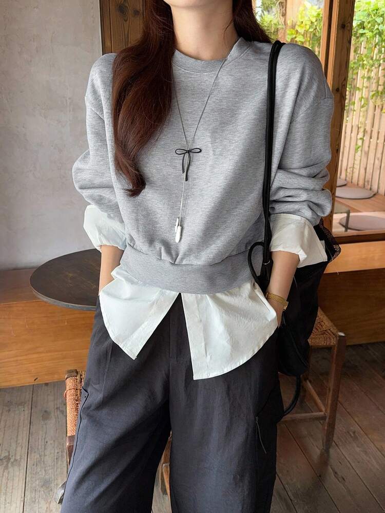 Women's Dropped Shoulder Long Sleeve Casual Loose Pullover Sweatshirt