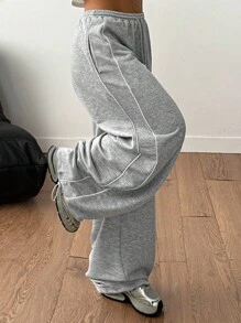 Coolane Women's Fall/Winter Minimalist Basic Daily Wear Streetwear Casual Sportswear French Grey Baggy Low Rise Wide Leg Sweatpants - Grey - View 2