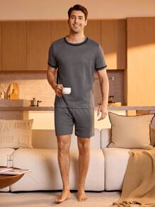 Manfinity Underwear&Sleepwear Basics Men Contrast Trim PJ Set / Pajama Set - Dark Grey - View 4