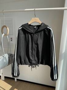 Comfortcana 夏季时尚拼布蝴蝶结拉链夹克外套 - 黑色 - 查看 3