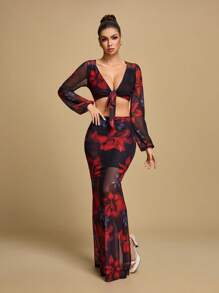 TrendSteals Summer Floral Print Mesh Patchwork A-Line Skirt Fall Women Clothes Back To School - Black - View 4