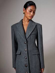 COSMINA Fall Women Clothes Women's Long Padded Shoulder Slim Straight Woolen Suit, For Autumn/Winter,Work Wear Women ,Halloween Costume,Business Casual Woman - Grey - View 6