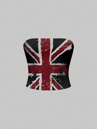 Grunge Punk Top corto de camiseta sexy con estampado de bandera del Reino Unido y cruz en tallas grandes en negro, rojo, gris