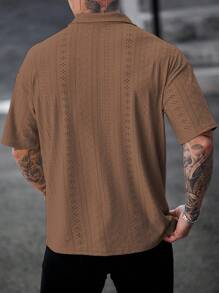 Manfinity Homme 男士休闲纯色纹理面料短袖 Polo 衫 - 咖啡棕 - 查看 2