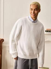 SWAVVY Jersey de punto de cuello redondo de manga larga casual para hombre, otoño/invierno - Blanco - Ver 1