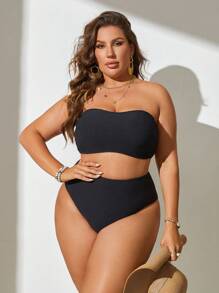 Swim Vcay Summer Beach - Ensemble De Bikini Bandeau unicolore De Grande Taille