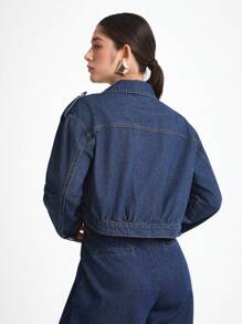 Daynim Women's Casual Long Sleeve Denim Short Jacket Loose Wide Leg Autumn